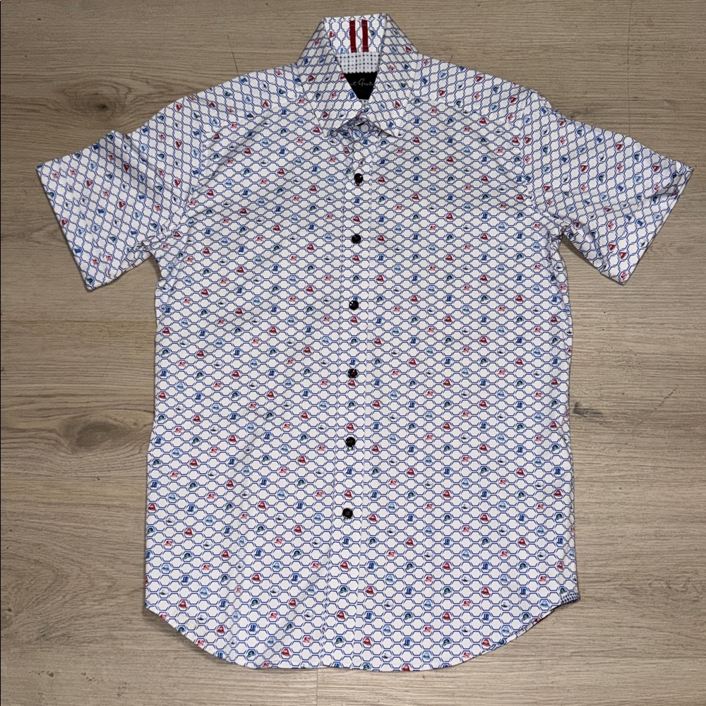 Robert Graham white/Blue Short Sleeve Button Down Shirt Sz S